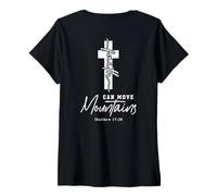 Mujer La fe puede mover montañas: Dios, Biblia, Jesús, cruz, arte en la parte posterior Camiseta Cuello V