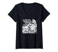 Mujer La fe Puede Mover montañas en la Tinta Francesa de Juana de Arco Zine Camiseta Cuello V
