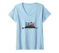 Mujer La fe Puede Mover montañas - Mateo 17:20 Christian Art Camiseta Cuello V