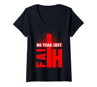 Mujer La fe sobre el miedo Camina en la fe no en el miedo DIOS nos bendiga Camiseta Cuello V