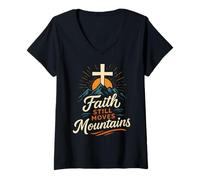 Mujer La fe todavía Mueve montañas Mateo 17:20 Biblia Cristiana Camiseta Cuello V