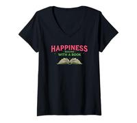 Mujer La Felicidad Comienza con un Libro Camiseta Cuello V