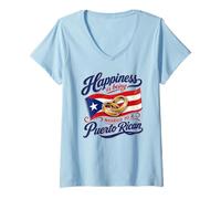 Mujer La Felicidad es Estar Casado con un cónyuge Feliz puertorriqueño Camiseta Cuello V