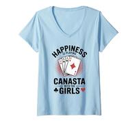 Mujer La Felicidad es Jugar al Juego de Cartas Canasta con Las Chicas Camiseta Cuello V