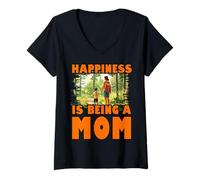 Mujer La felicidad es ser mamá Día de la Madre Familia Amor Mujeres Camiseta Cuello V