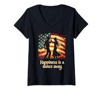 Mujer La Felicidad es un Baile lejos Square Dancing Camiseta Cuello V