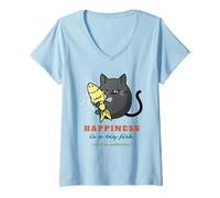 Mujer La Felicidad es un pez Gordo y un Testigo: Divertido Gato Pescador Camiseta Cuello V