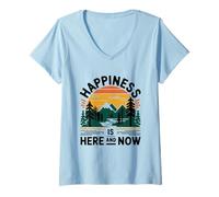 Mujer La felicidad está aquí y ahora. Camiseta Cuello V