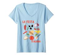 Mujer La Festa Italiana gráfica Italiana Vegetal Italia Pizza Camiseta Cuello V