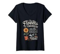 Mujer La flor del mañana son las semillas, cita del profesor Camiseta Cuello V