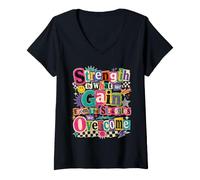 Mujer La Fuerza es lo Que ganamos de Las luchas Que superamos Camiseta Cuello V