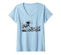 Mujer La Gran Ola de Kanagawa Hokusai Camiseta Cuello V