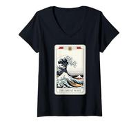 Mujer La Gran Ola Fuera de Kanagawa Tarot Carta Divertida Gran Ola Camiseta Cuello V