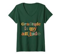 Mujer La gratitud es mi Actitud Mentalidad Positiva Inspiradora Camiseta Cuello V