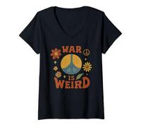 Mujer La guerra es extraña Pacifista Global Paz Mundial Protesta contra la Guerra Camiseta Cuello V