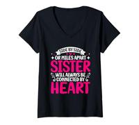 Mujer La hermana siempre estará conectada por el hermano de la hermandad del corazón Camiseta Cuello V