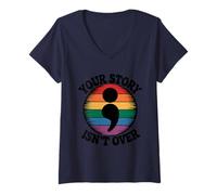 Mujer La historia no ha terminado la fuerza del punto y coma del arco iris Camiseta Cuello V