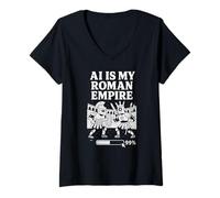 Mujer La IA es mi imperio romano - Funny Gladiator Robots Coliseum Tech Camiseta Cuello V
