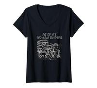 Mujer La IA es mi Imperio Romano - Robot Gladiator Coliseum Tech Meme Camiseta Cuello V