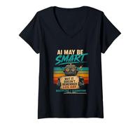 Mujer La IA Puede ser Inteligente, Pero no Recuerda el día de la Pierna Camiseta Cuello V