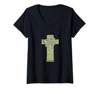 Mujer La Iglesia es mi Cruz de Terapia - Arte Floral Espiritual de fe Camiseta Cuello V