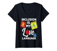 Mujer La inclusión es mi Profesor Especial de lenguaje de Amor Camiseta Cuello V