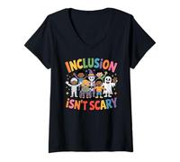 Mujer La inclusión no es aterradora Linda bondad de Halloween Camiseta Cuello V
