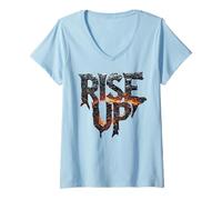 Mujer La inscripción Rise UP de Piedra fundida Camiseta Cuello V