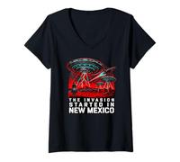 Mujer La invasión comenzó en New Mexico UFO Cowboy Camiseta Cuello V