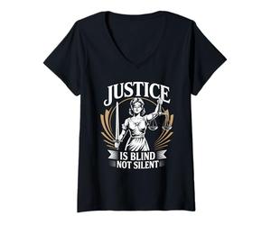 Mujer La Justicia es ciega, no silenciosa, Abogado, Paralegal, Regalos legales Camiseta Cuello V