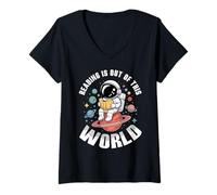 Mujer La Lectura está Fuera de Esta Semana Mundial de Las Bibliotecas Día Mundial del Libro Camiseta Cuello V