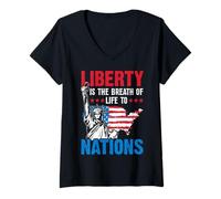 Mujer La Libertad es el Aliento de Vida para Las Naciones Camiseta Cuello V