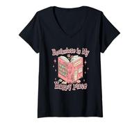 Mujer La librería es mi Lugar Feliz Escape caprichoso Camiseta Cuello V