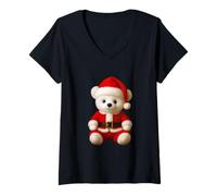 Mujer La Linda alegría navideña de Santa Bear da Forma a la manía Camiseta Cuello V