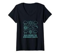 Mujer La Lluvia Crece Las raíces más Fuertes resiliencia motivación Naturaleza Camiseta Cuello V
