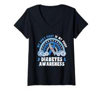 Mujer La Lucha de mi Hijo es mi Lucha Conciencia de la Diabetes Camiseta Cuello V