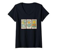 Mujer La Luna La Estrella El Sol Tarot Tarjeta Diseño Camiseta Cuello V