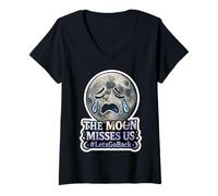 Mujer La Luna Nos extraña #LetsGoBack Llorando Luna Triste Camiseta Cuello V