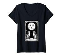 Mujer La Luna Tarot Card XVIII Cat Meme Major Arcana Funny Camiseta Cuello V