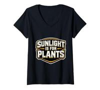 Mujer La luz del Sol es para Las Plantas, Divertido búho de Medianoche Que Trabaja en el Turno de Noche Camiseta Cuello V