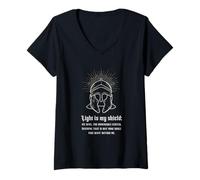 Mujer La Luz es mi Escudo - Diseño de Guerrero Espiritual Camiseta Cuello V