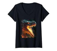 Mujer La majestad del dragón de Fuego en el Poder y Las Llamas Camiseta Cuello V