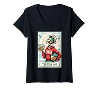 Mujer La mamá del Equipo Cheer animando a Skeleton Spooky Halloween Camiseta Cuello V