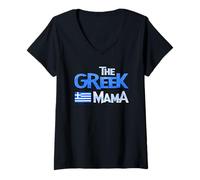 Mujer La mamá Griega, la Bandera Griega, la mamá Griega Genial, la Mujer Griega Camiseta Cuello V