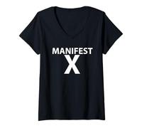 Mujer La Manifestación Mentalidad Motivación Espiritual Manifiesto X Camiseta Cuello V