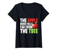 Mujer La Manzana Nunca Cae lejos del árbol Manzana Camiseta Cuello V