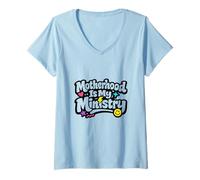 Mujer La Maternidad es mi Ministerio Fe Familia Día de la Madre Camiseta Cuello V