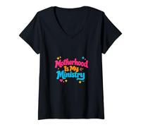 Mujer La Maternidad es mi Ministerio Fe Familia Día de la Madre Camiseta Cuello V