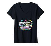 Mujer La Maternidad es mi Ministerio Fe Familia Día de la Madre Camiseta Cuello V