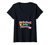 Mujer La Maternidad es mi Ministerio Fe Familia Día de la Madre Camiseta Cuello V